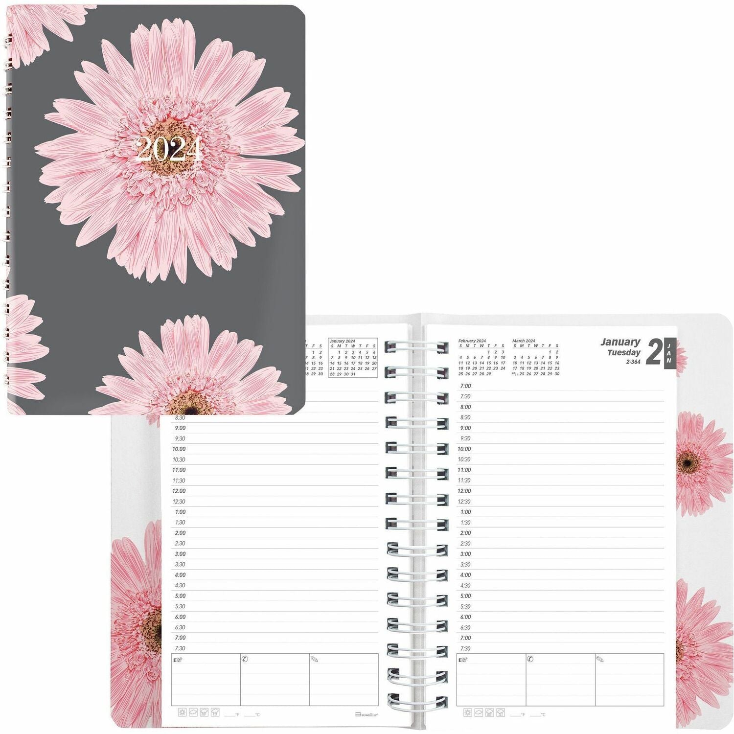Brownline Essential Daily Planner, Pink Daisy Design