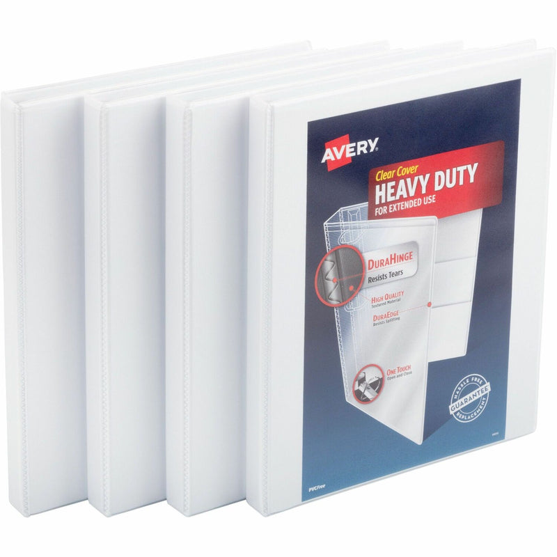 Heavy-Duty Non Stick View Binder with DuraHinge and Slant Rings, 3 Rings, 0.5" Capacity, 11 x 8.5, White, 4/Pack