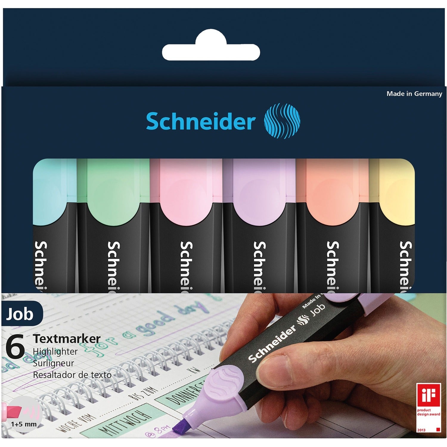 Job Pastel Highlighters, Chisel Tip (1mm/5mm), Assorted Ink Colors, Black/Assorted Barrel Colors, 6/Pack