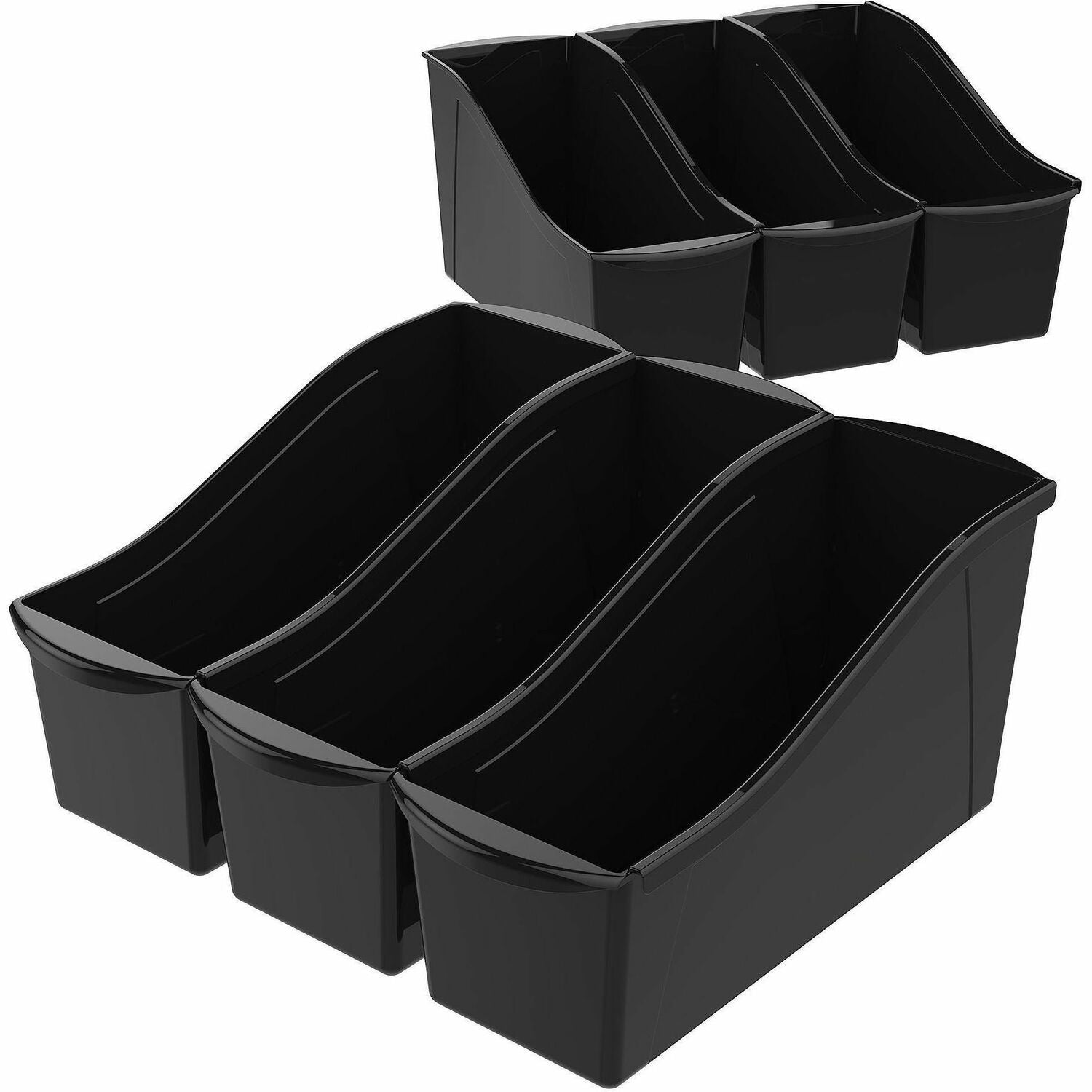 Storex Large Book Bin, 14.3 x 5.3 x 7 Inches, Black, 6-Pack