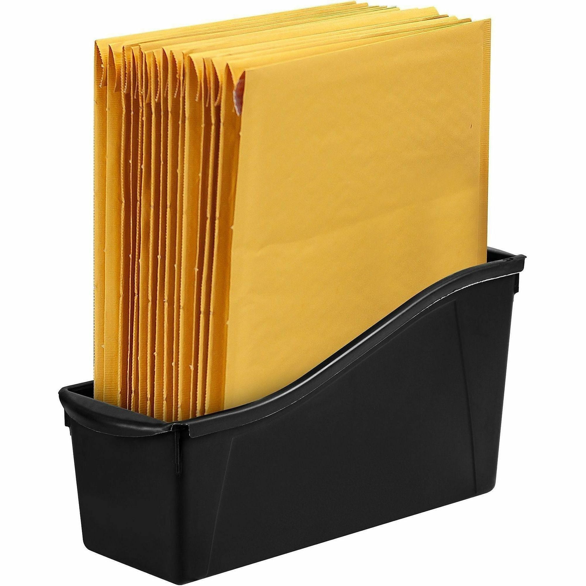 Storex Large Book Bin, 14.3 x 5.3 x 7 Inches, Black, 6-Pack