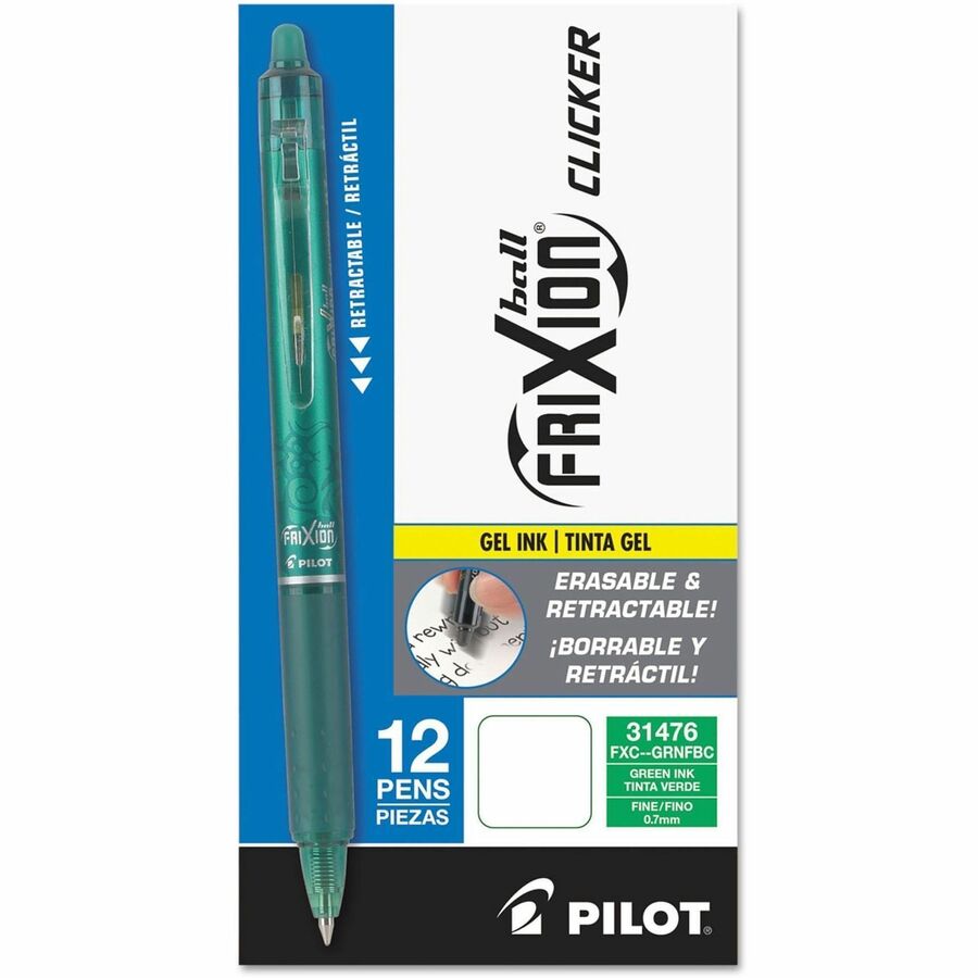FriXion Clicker Erasable Gel Ink Retractable Pen, Green Ink, .7mm, Dozen