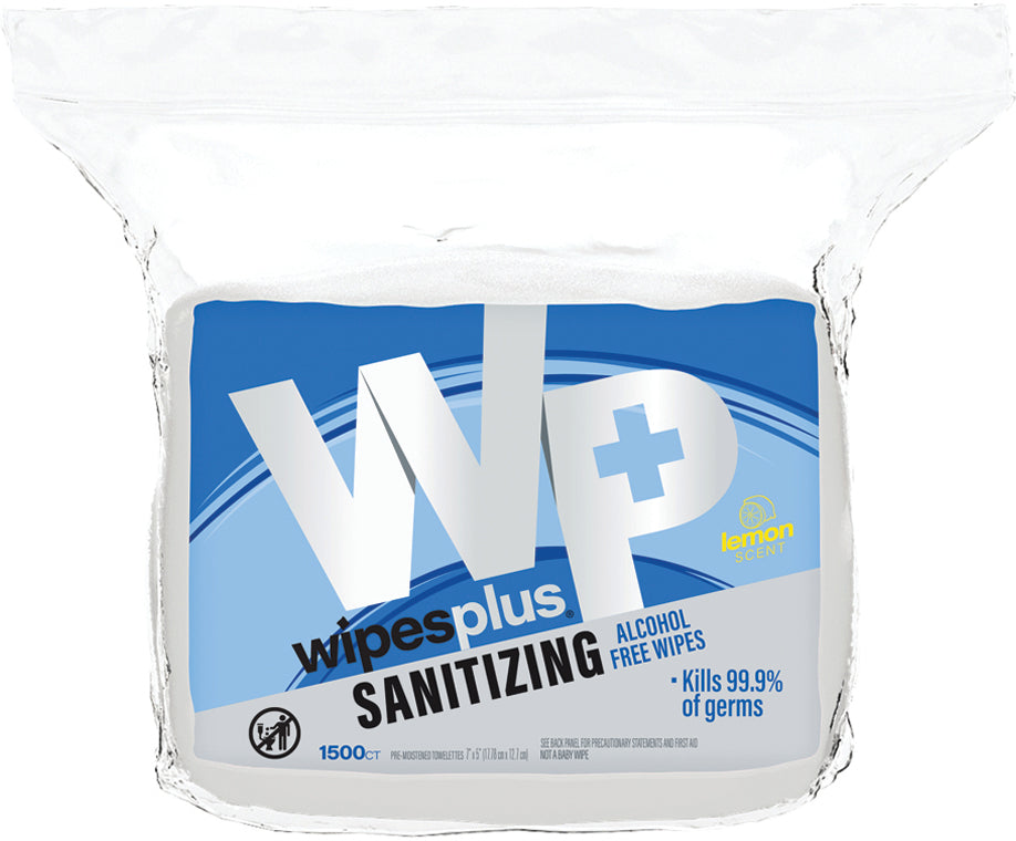 Wipesplus 1,500 Count Hand Sanitizing Alcohol Free Wipes, Refill Bag 4 per case - White - 37502