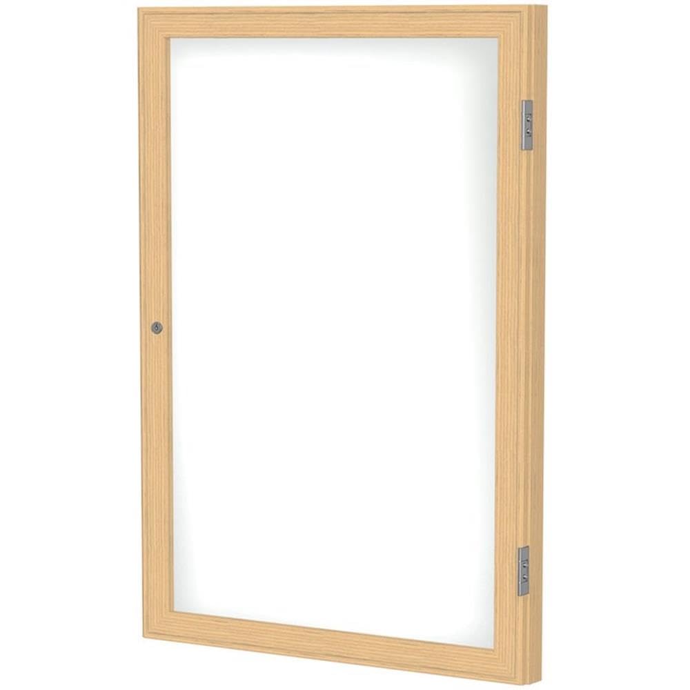 Ghent 1 Door Enclosed Porcelain Whiteboard, Magnetic, Oak Wood Frame, 3'H x 2'W
