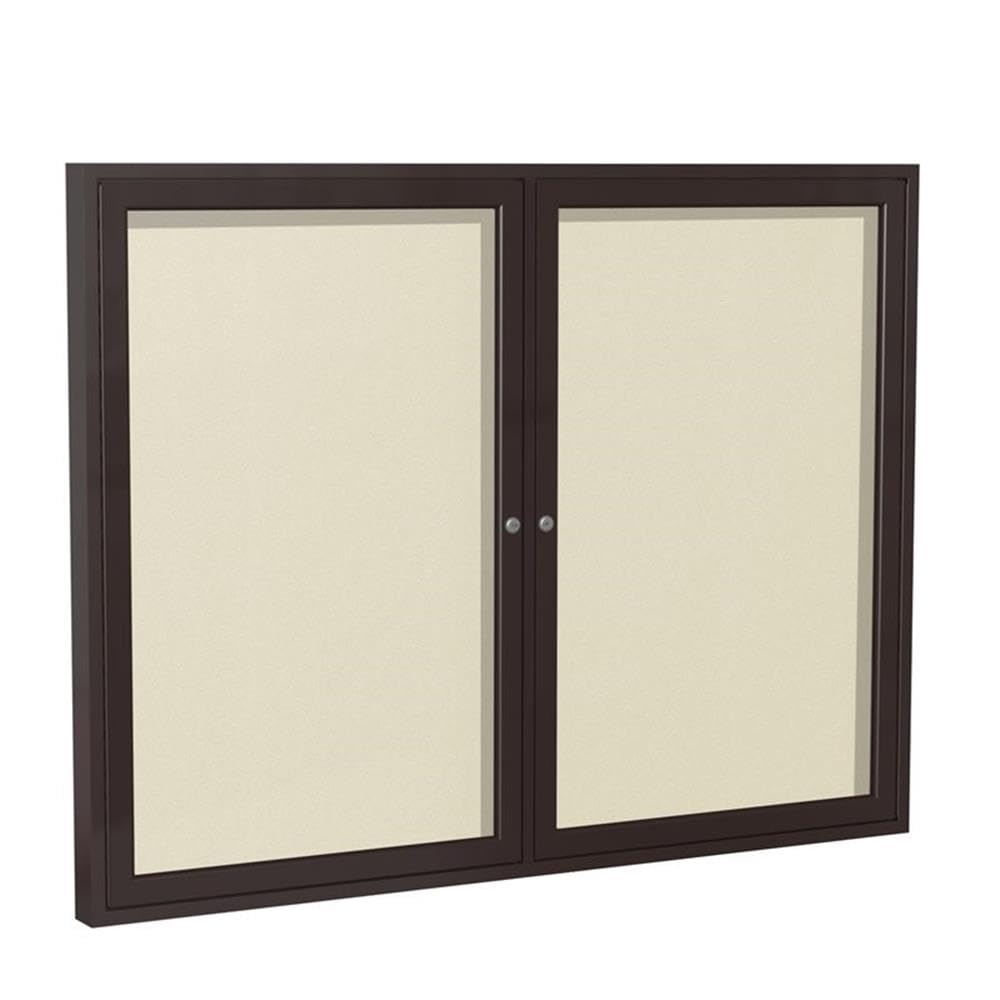 Ghent 2 Door Enclosed Vinyl Bulletin Board, Bronze Frame, 3'H x 4'W, Ivory