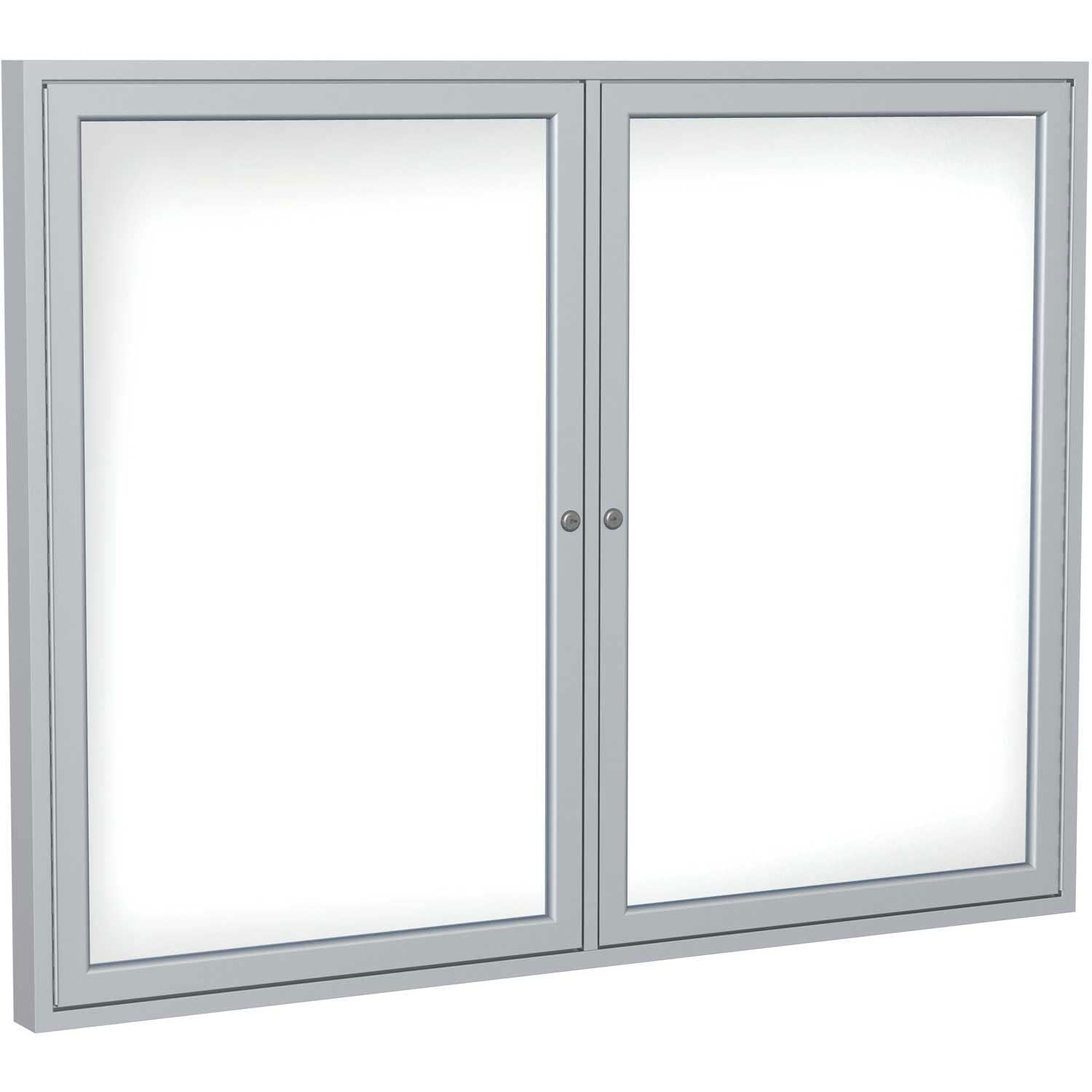 Ghent 2 Door Enclosed Porcelain Whiteboard, Magnetic, Satin Aluminum Frame, 3'H x 4'W