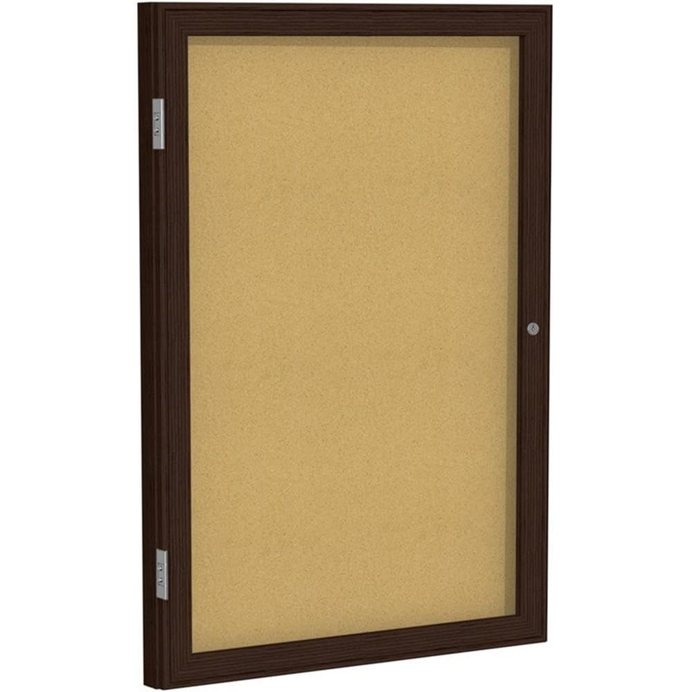 Ghent 1 Door Enclosed Natural Cork Bulletin Board, Walnut Wood Frame, 3'H x 2'W