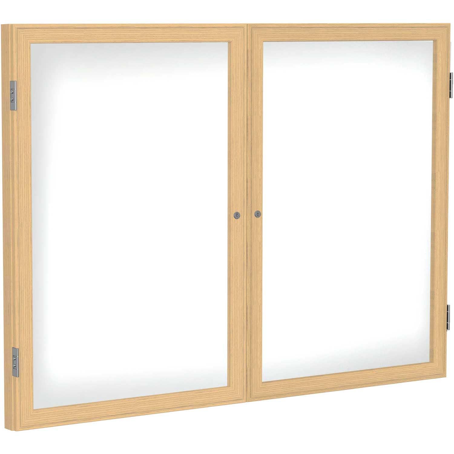 Ghent 2 Door Enclosed Porcelain Whiteboard, Magnetic, Oak Wood Frame, 3'H x 4'W