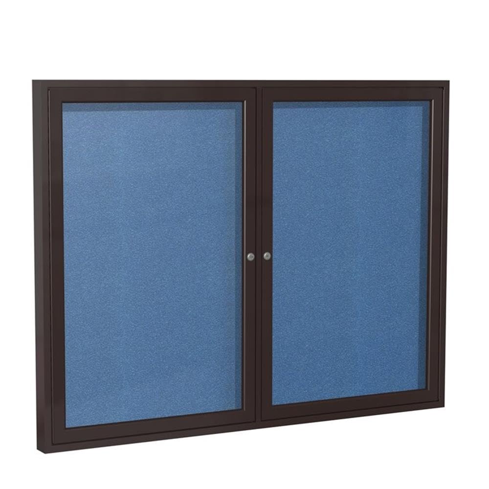 Ghent 2 Door Enclosed Vinyl Bulletin Board, Bronze Frame, 3'H x 4'W, Ocean