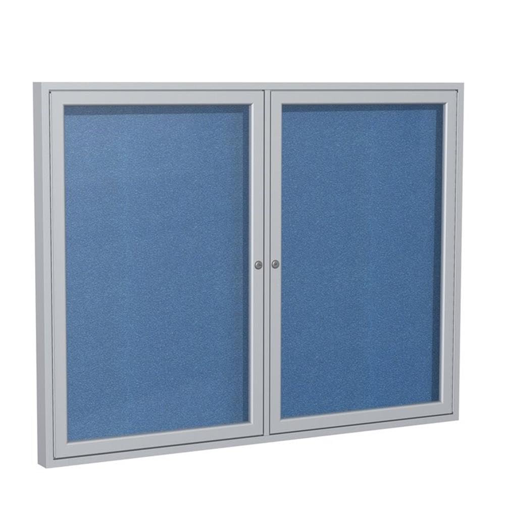 Ghent 2 Door Enclosed Vinyl Bulletin Board, Satin Aluminum Frame, 3'H x 4'W, Ocean