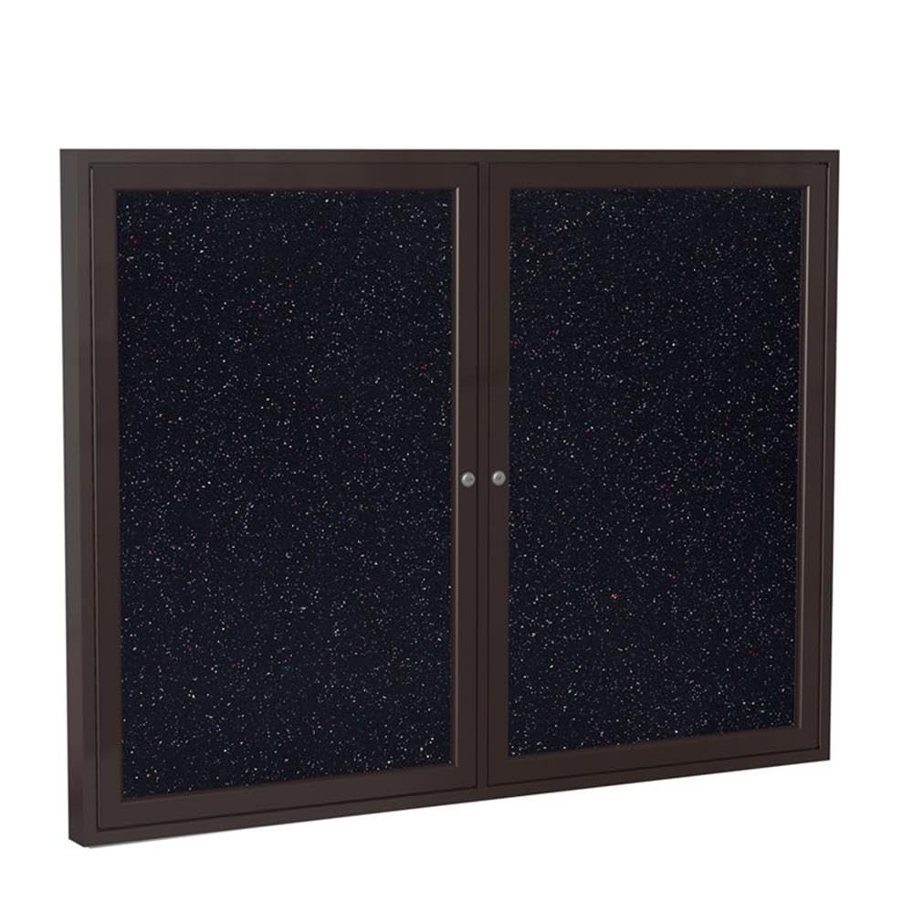 Ghent 2 Door Enclosed Recycled Rubber Bulletin Board, Bronze Aluminum Frame, 3'H x 4'W, Confetti