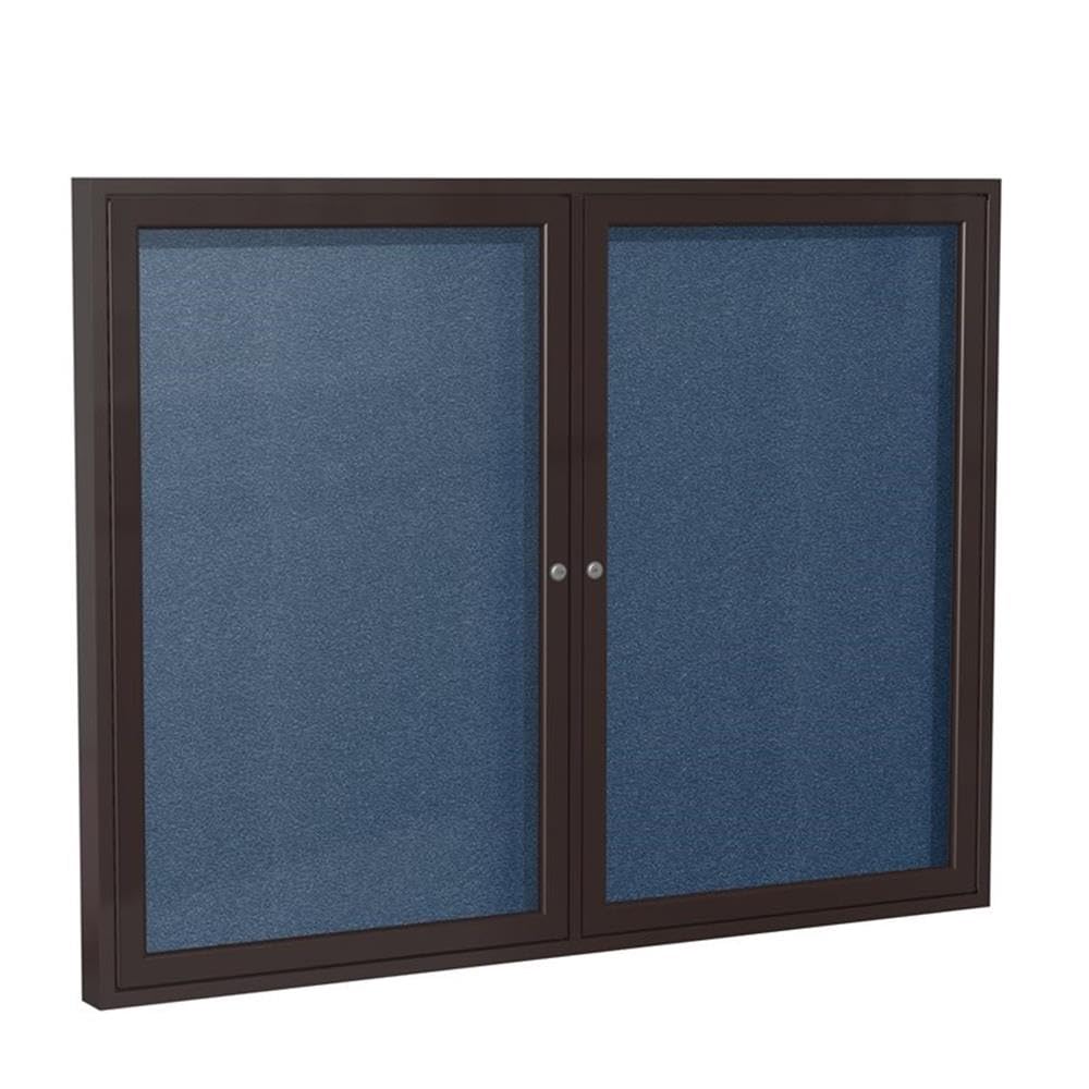 Ghent 2 Door Enclosed Vinyl Bulletin Board, Bronze Frame, 3'H x 4'W, Navy