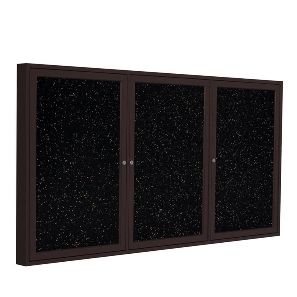 Ghent 3 Door Enclosed Recycled Rubber Bulletin Board, Bronze Aluminum Frame, 3'H x 6'W, Tan Speckled