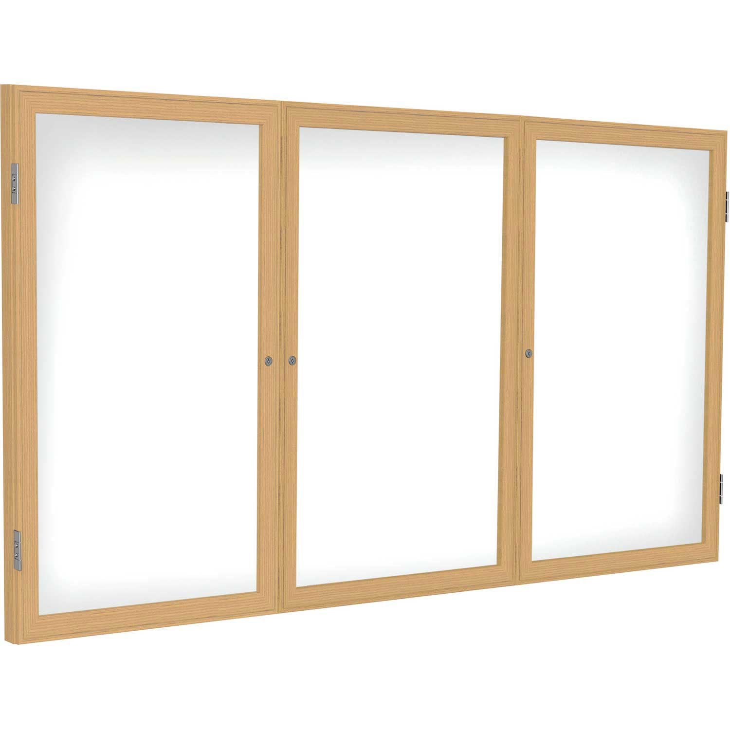 Ghent 3 Door Enclosed Porcelain Whiteboard, Magnetic, Oak Wood Frame, 3'H x 6'W