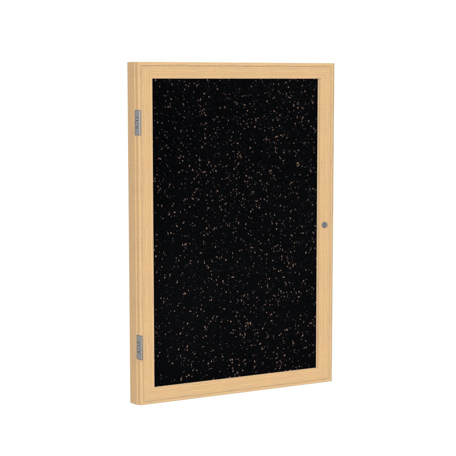 Ghent 1 Door Enclosed Recycled Rubber Bulletin Board, Oak Wood Frame, 3'H x 2'W, Tan Speckled