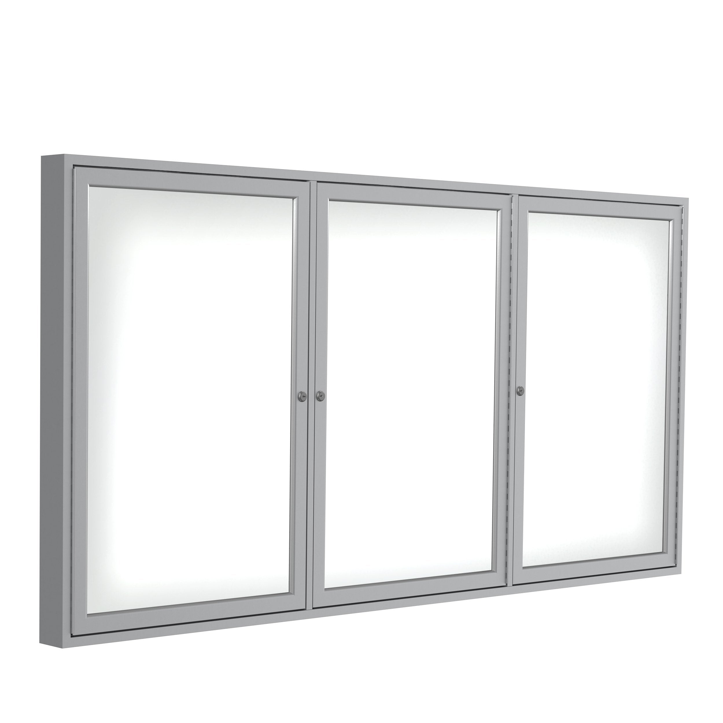 Ghent 3 Door Enclosed Porcelain Whiteboard, Magnetic, Satin Aluminum Frame, 3'H x 6'W