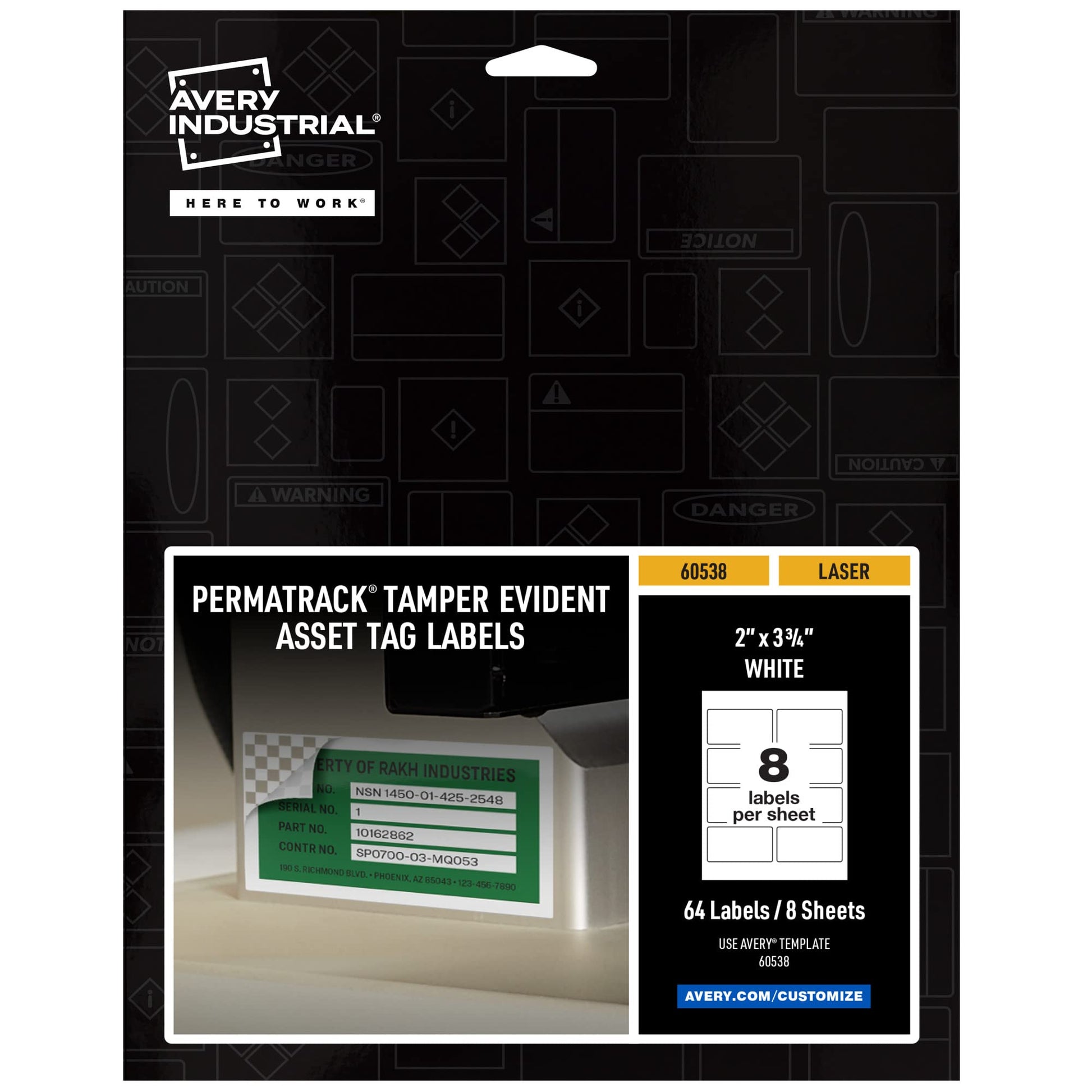 PermaTrack Tamper-Evident Asset Tag Labels, Laser Printers, 2 x 3.75, White, 8/Sheet, 8 Sheets/Pack