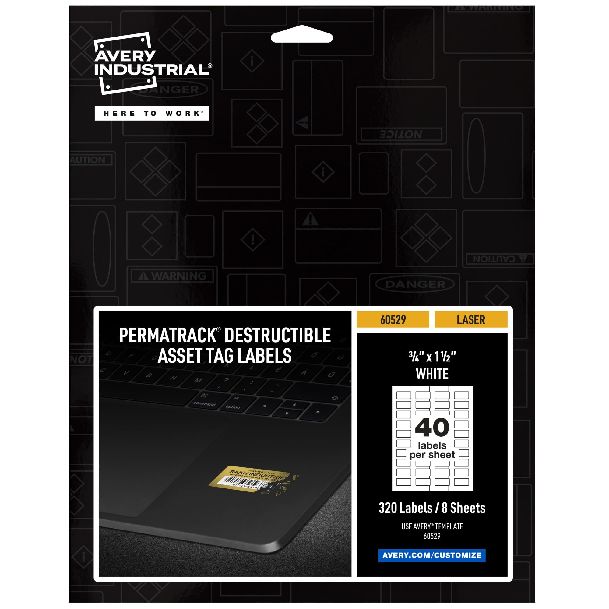 PermaTrack Destructible Asset Tag Labels, Laser Printers, 0.75 x 1.5, White, 40/Sheet, 8 Sheets/Pack
