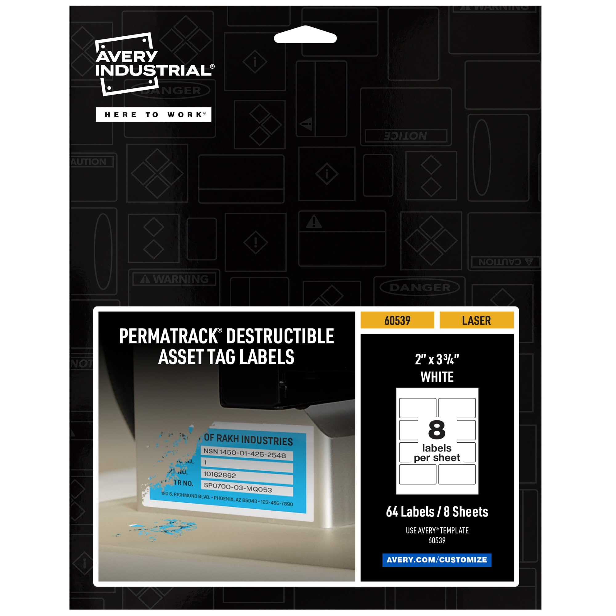 PermaTrack Destructible Asset Tag Labels, Laser Printers, 2 x 3.75, White, 8/Sheet, 8 Sheets/Pack