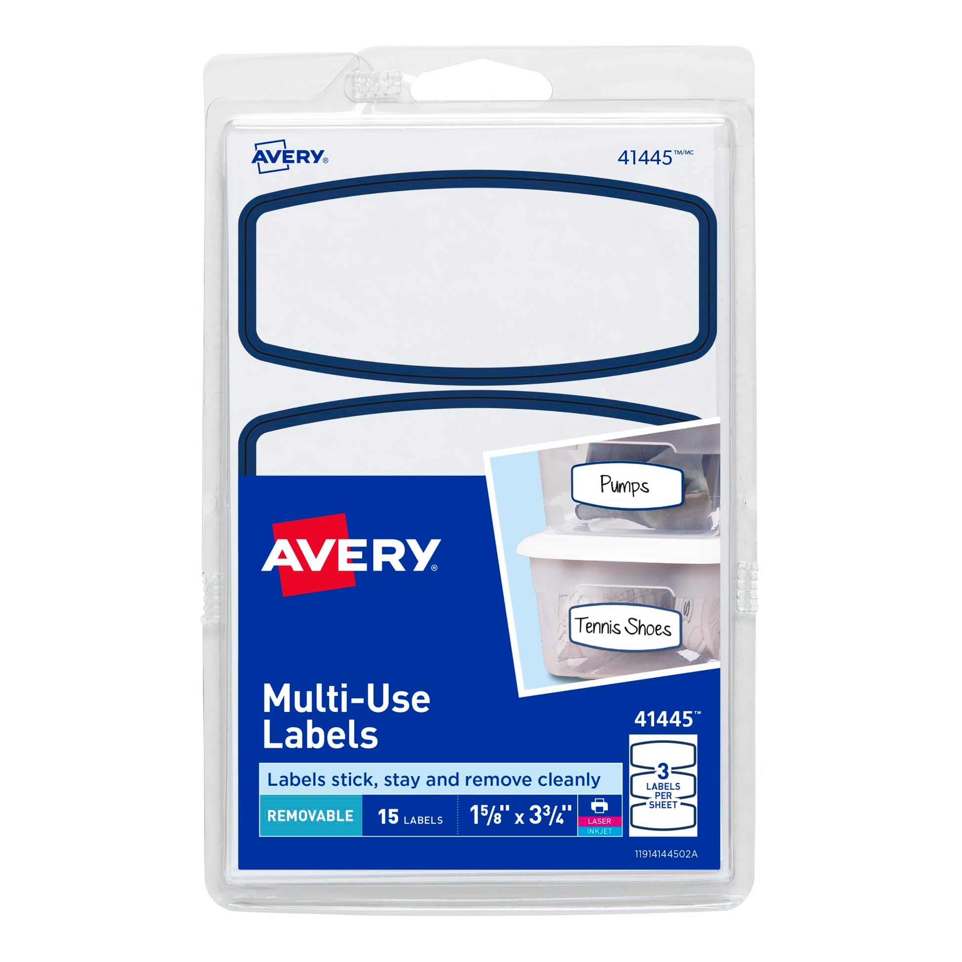Avery Removable Multiuse Labels, Removable Adhesive, Blue Border, 3-3/4" x 1-5/8" Arched, 15 Labels (41445)