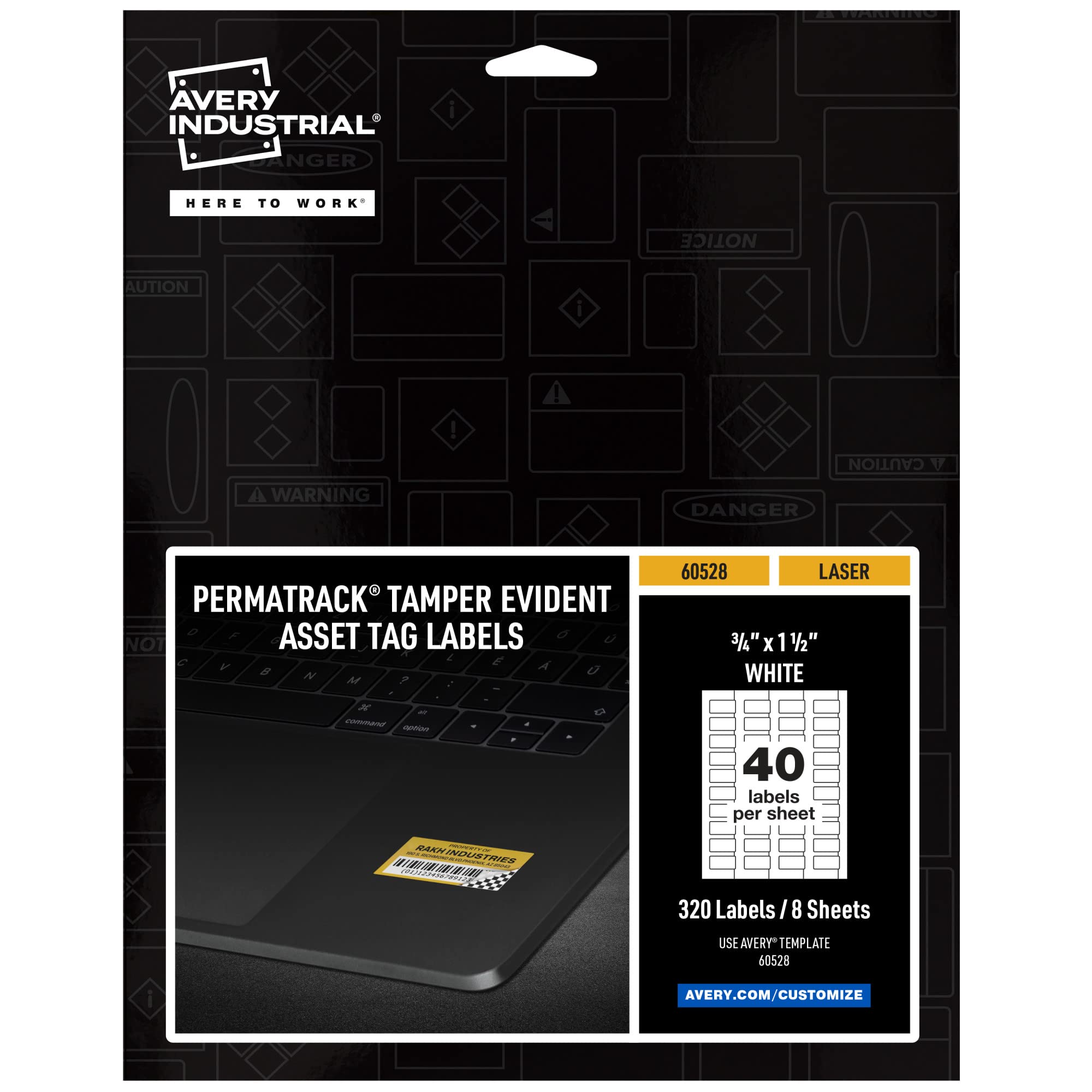 PermaTrack Tamper-Evident Asset Tag Labels, Laser Printers, 0.75 x 1.5, White, 40/Sheet, 8 Sheets/Pack