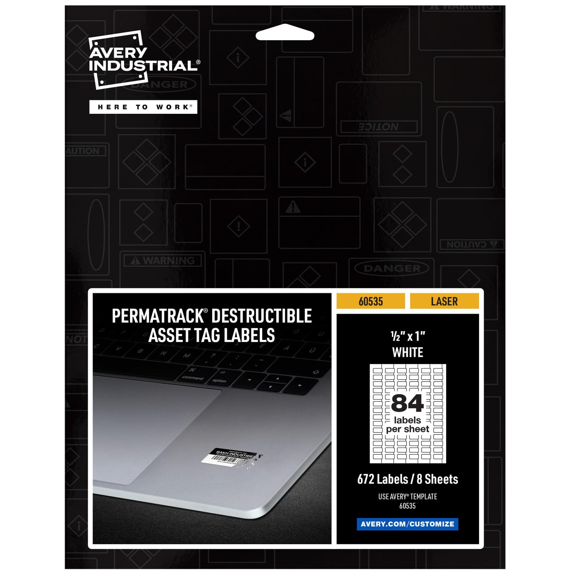 PermaTrack Destructible Asset Tag Labels, Laser Printers, 0.5 x 1, White, 84/Sheet, 8 Sheets/Pack
