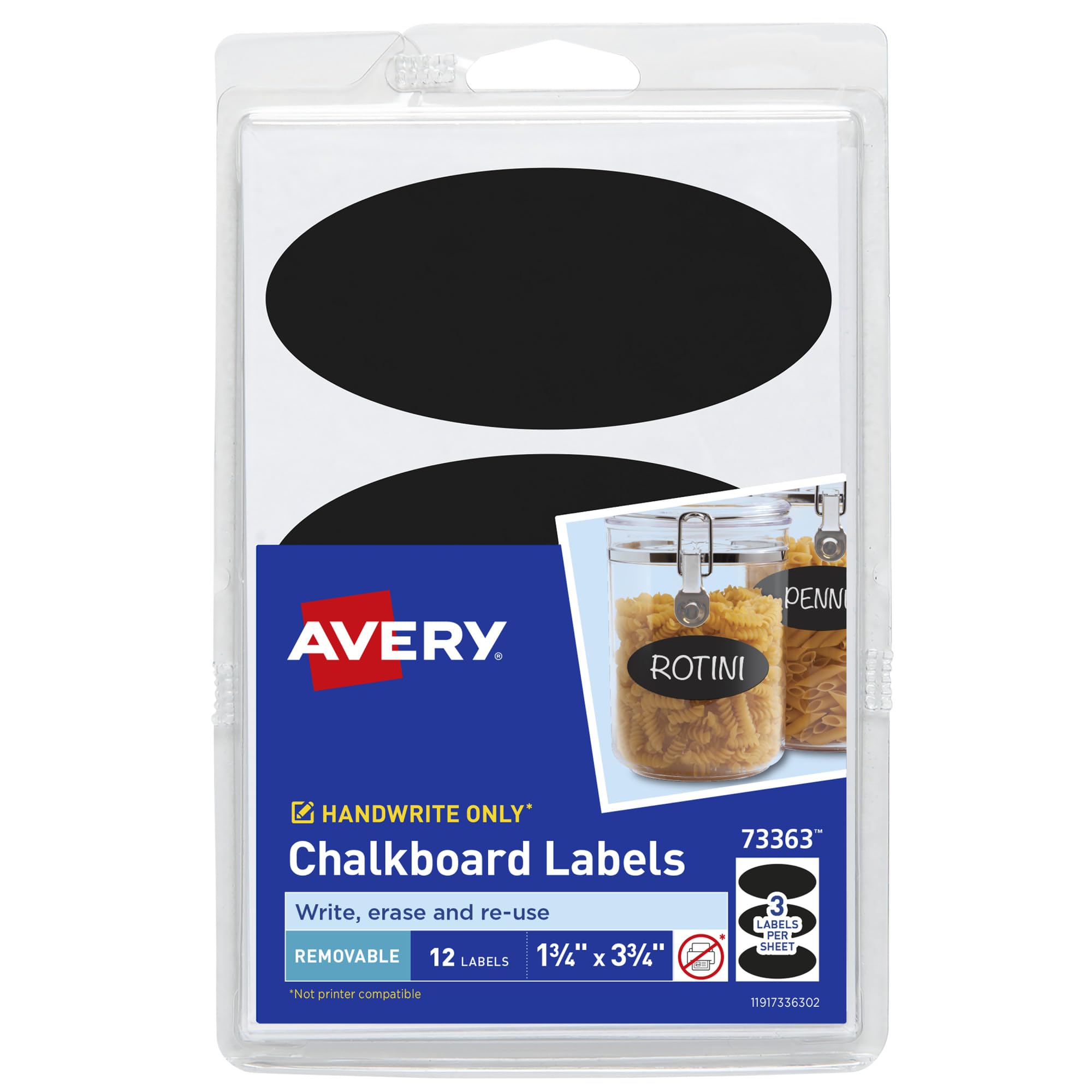 Avery Removable Chalkboard Labels, Black, Handwrite, 3-3/4 x 1-3/4, 12 Labels (73363)