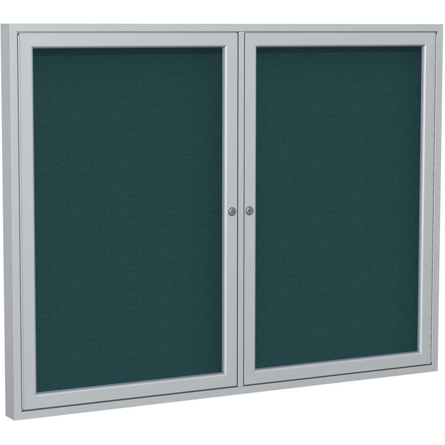 Ghent 2 Door Enclosed Fabric Bulletin Board, Satin Aluminum Frame, 3'H x 4'W, Blue