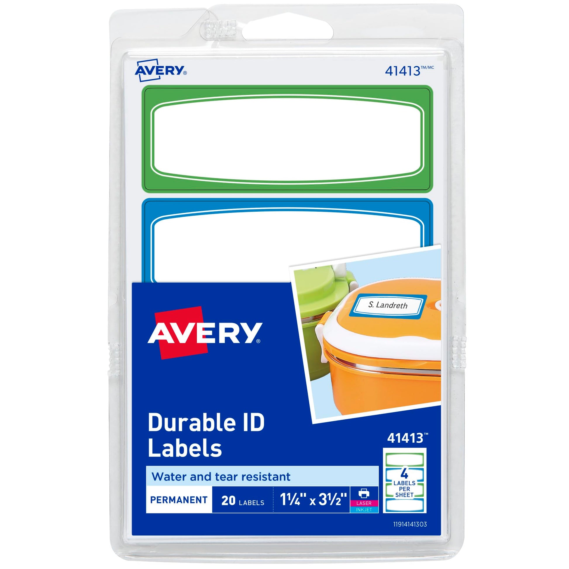 Avery Durable Labels for Kids' Gear, Permanent Adhesive, Assorted, 3-1/2" x 1-1/4", 20 Labels (41413)