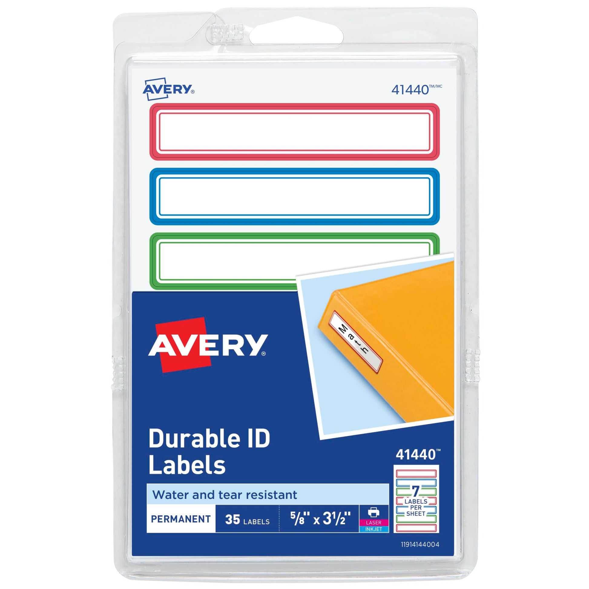 Avery Durable Labels for Kids' Gear, Permanent Adhesive, Handwrite Only, Assorted, 3-1/2" x 5/8", 35 Labels (41440)