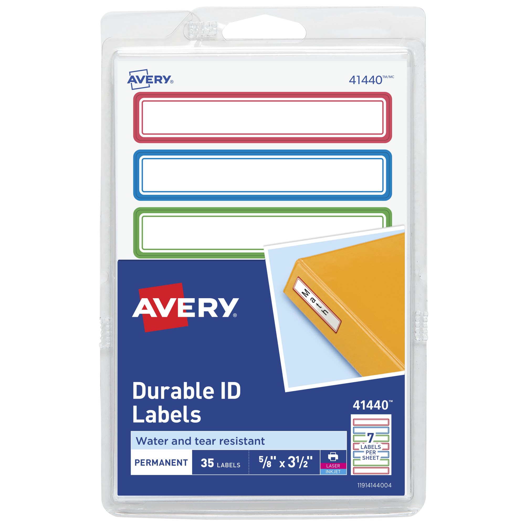 Avery Durable Labels for Kids' Gear, Permanent Adhesive, Handwrite Only, Assorted, 3-1/2" x 5/8", 35 Labels (41440)