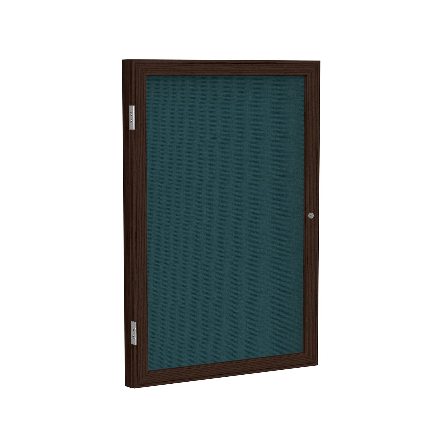 Ghent 1 Door Enclosed Fabric Bulletin Board, Walnut Wood Frame, 3'H x 2'W, Blue