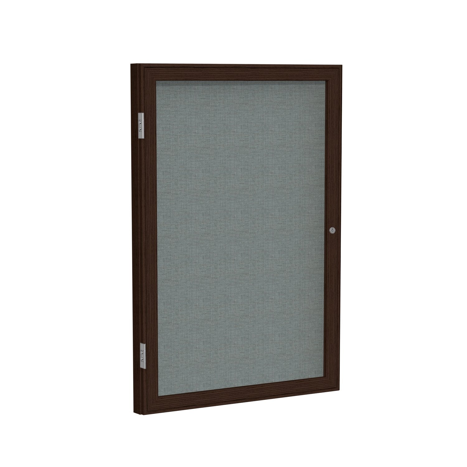 Ghent 1 Door Enclosed Fabric Bulletin Board, Walnut Wood Frame, 3'H x 2'W, Gray