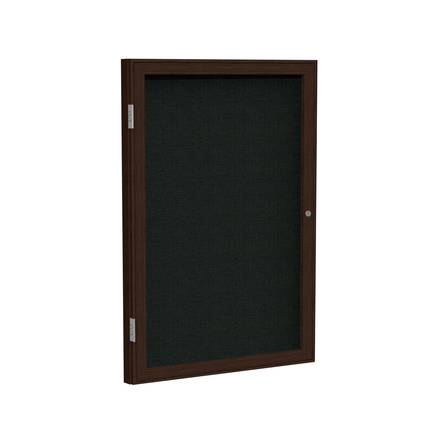 Ghent 1 Door Enclosed Fabric Bulletin Board, Walnut Wood Frame, 3'H x 2'W, Black