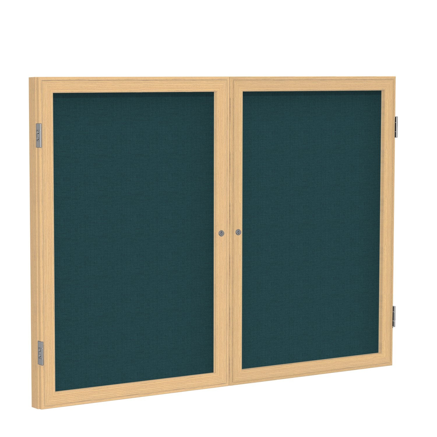 Ghent 2 Door Enclosed Fabric Bulletin Board, Oak Wood Frame, 3'H x 4'W, Blue