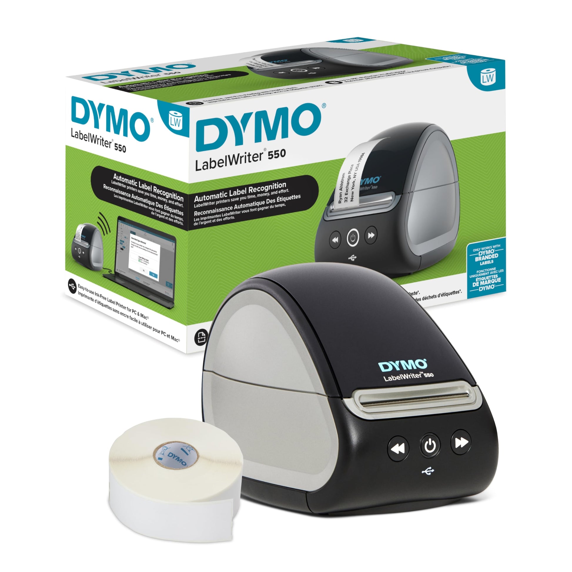 Dymo LabelWriter 550 Direct Thermal Printer - Monochrome - Label Print - USB - Yes - Black