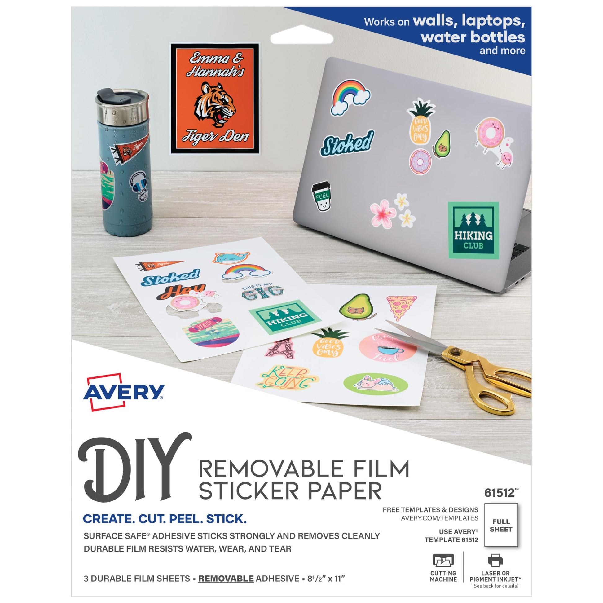 Avery Surface Safe Sign Labels, 8.5" x 11", Removable Adhesive, Water & Chemical Resistant, 3 Labels (61512)