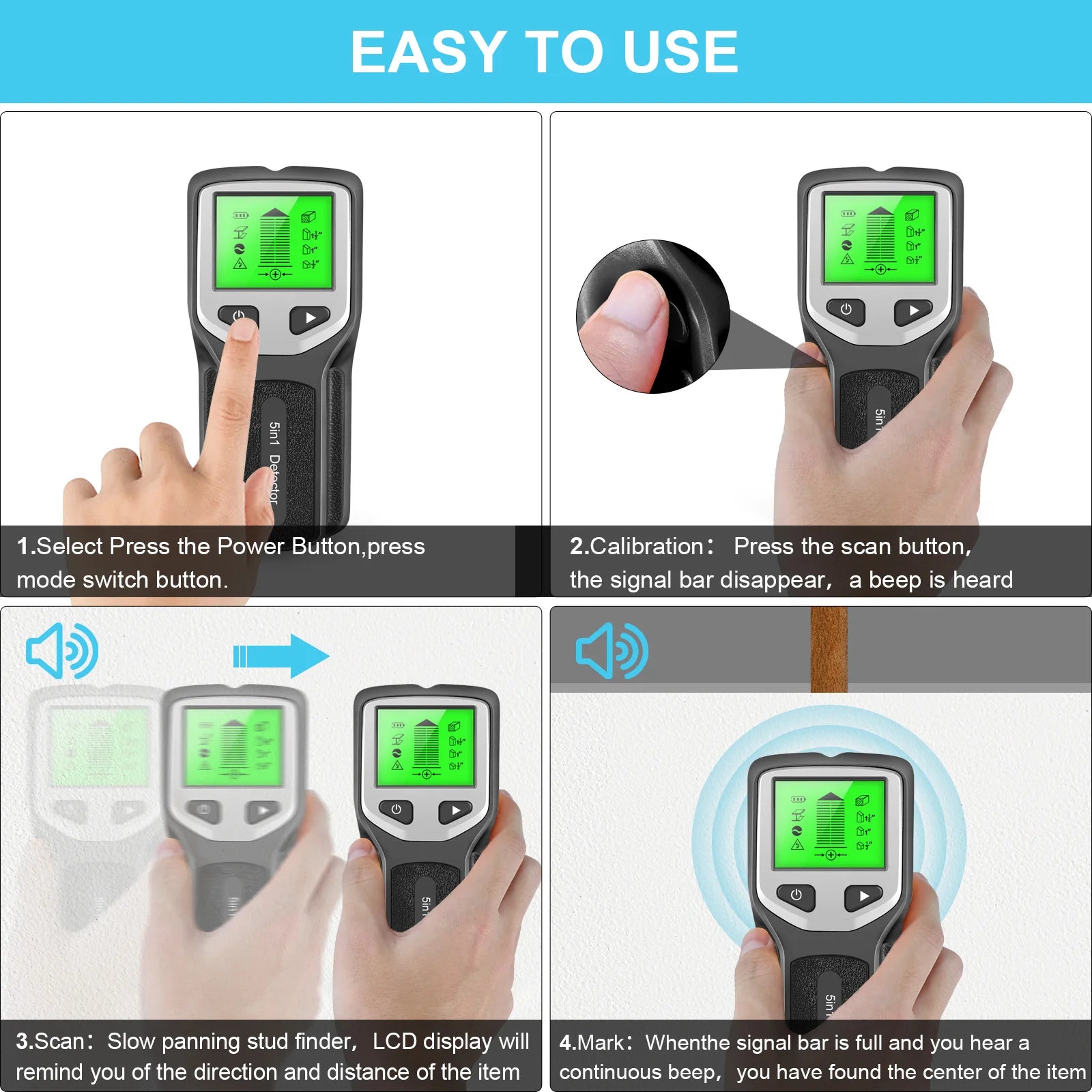 5-in-1 Stud Finder with Metal and AC Detection