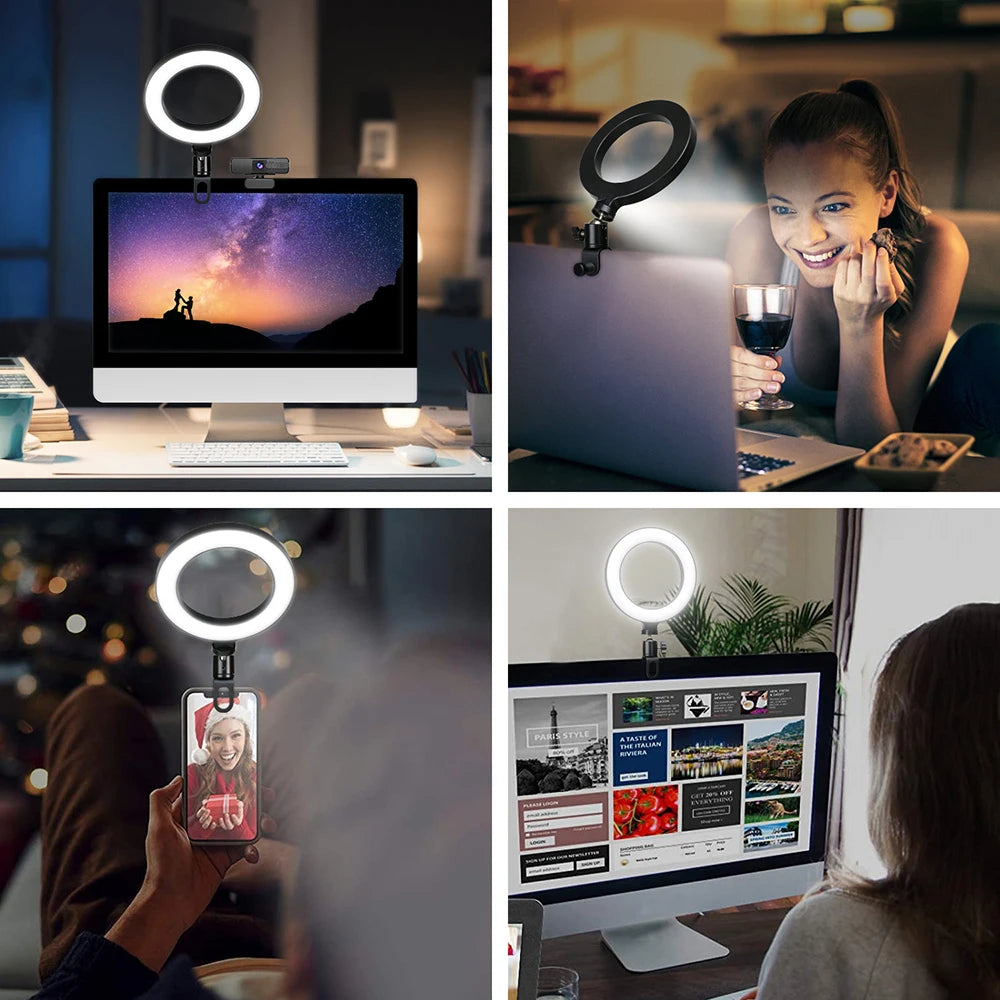 Ring light in front of a laptop