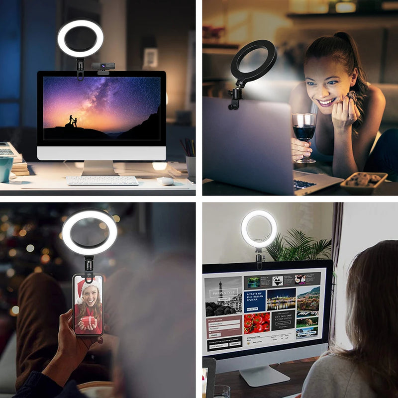 Ring light in front of a laptop