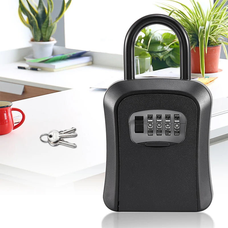 Lock box hanging on a door handle