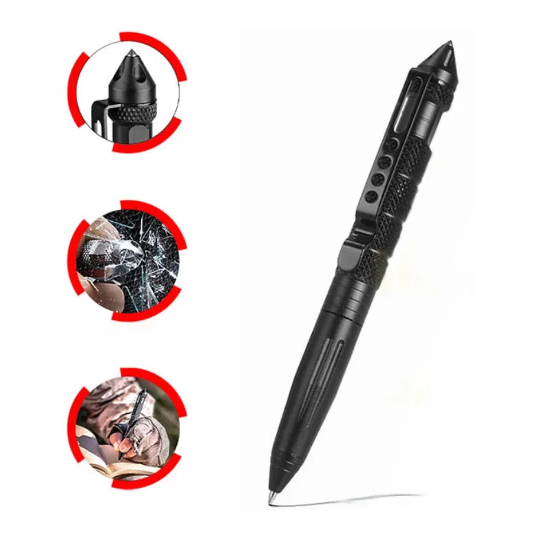 Tactical pen with glass breaker and screwdriver bit