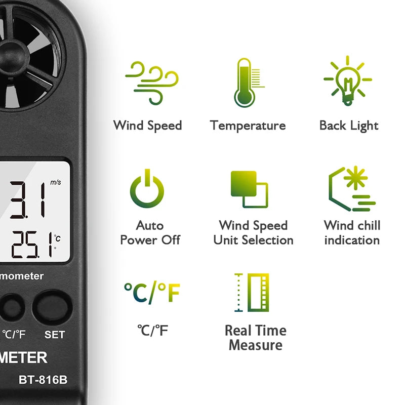 Anemometer held in hand outdoors