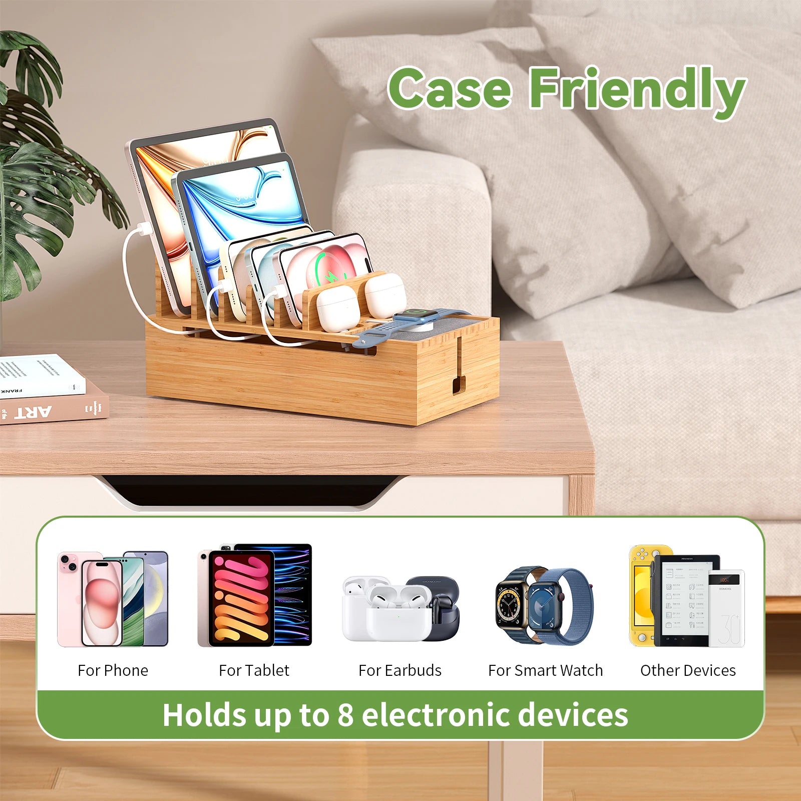 Charging dock bamboo finish