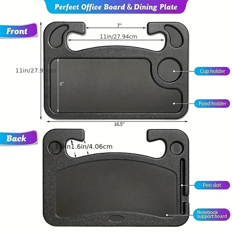 Tray table mounted on a steering wheel