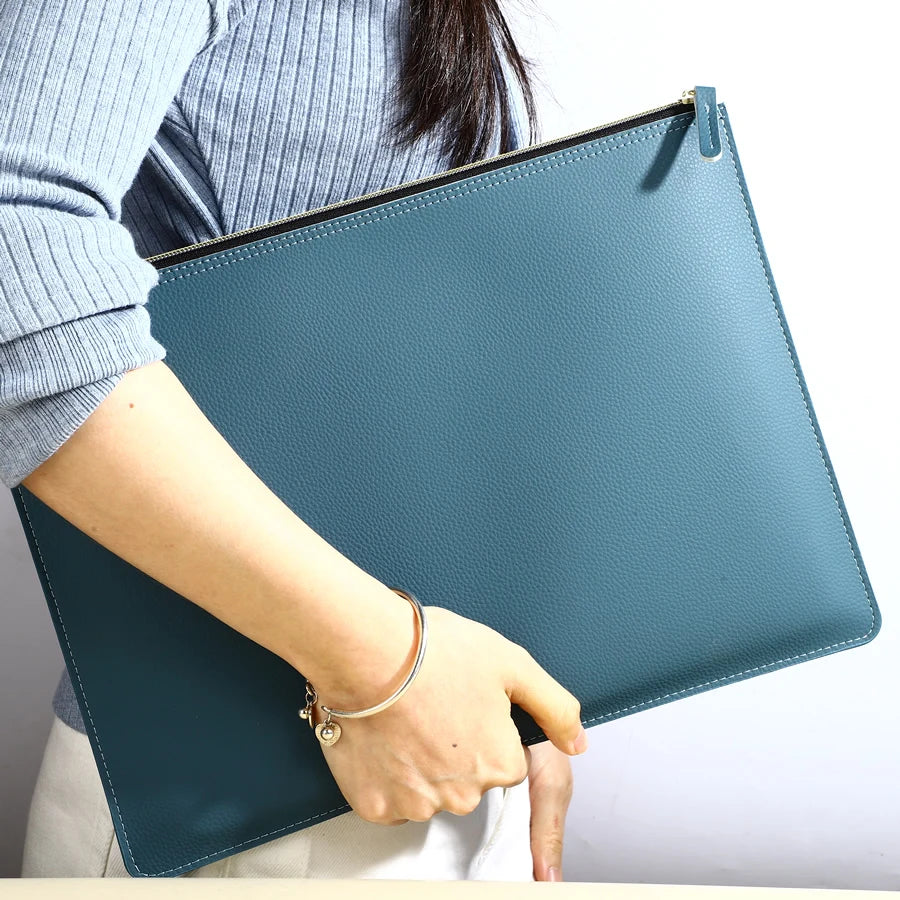 Leather zippered document portfolio