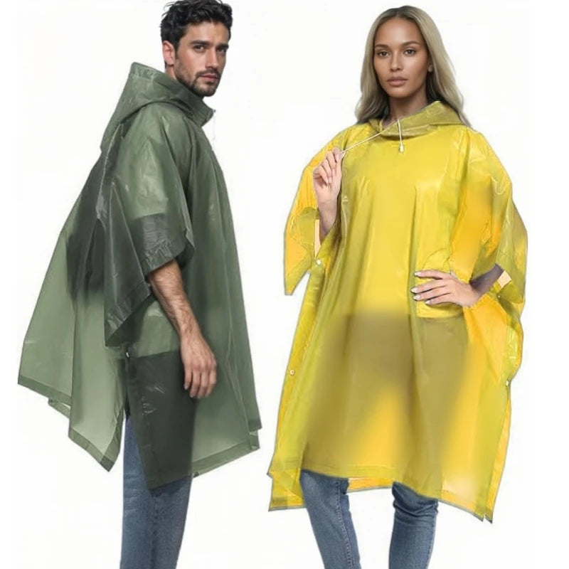 Reusable hooded rain poncho