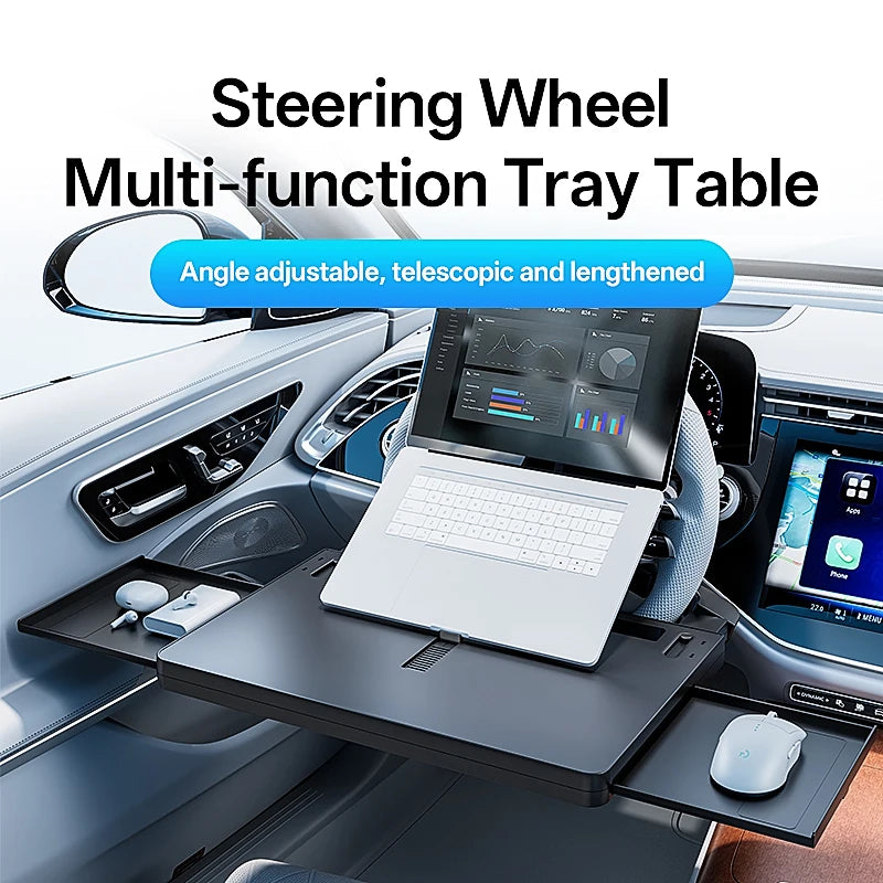 Folding car tray table with laptop surface