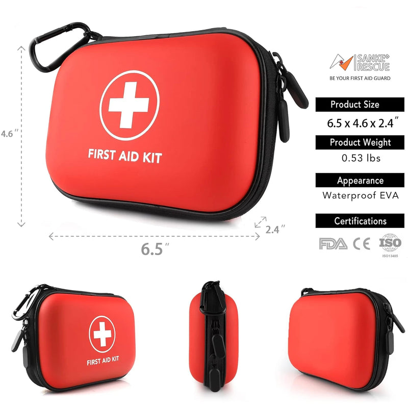 First aid kit contents laid out