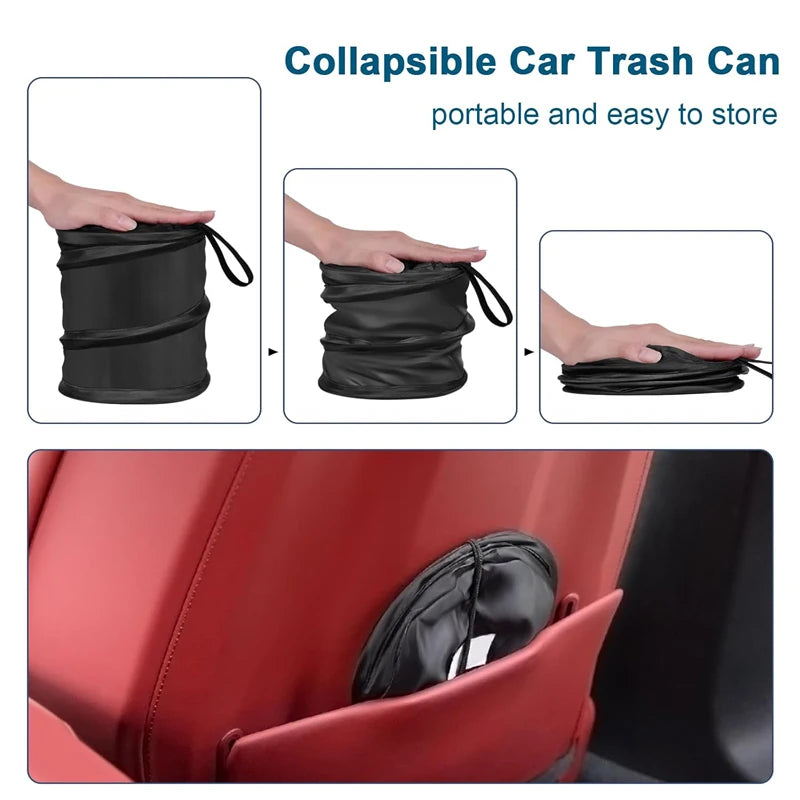Car trash can hanging from a headrest